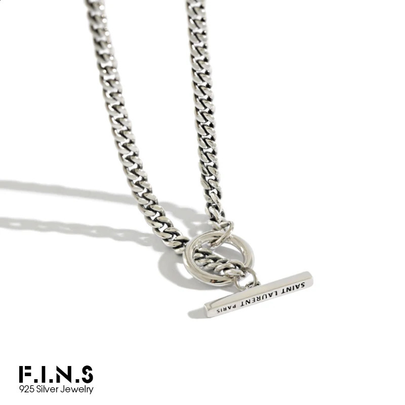 F INS Retro S925 Pure Silver Necklace Round and Rod Pendant Antique Chain OT Bar Exquisite Jewelry 240812