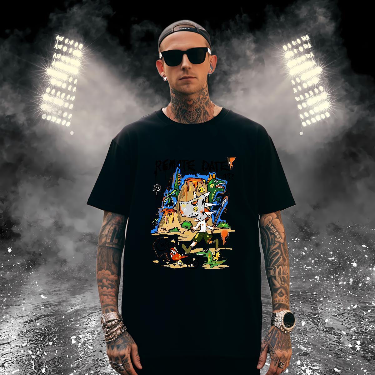 T-Shirts 230g Pure Cotton cartoon Hip Hop Street Breathable Short Sleeve Anime Print Tshirts 2024 DIY Loose Clothes