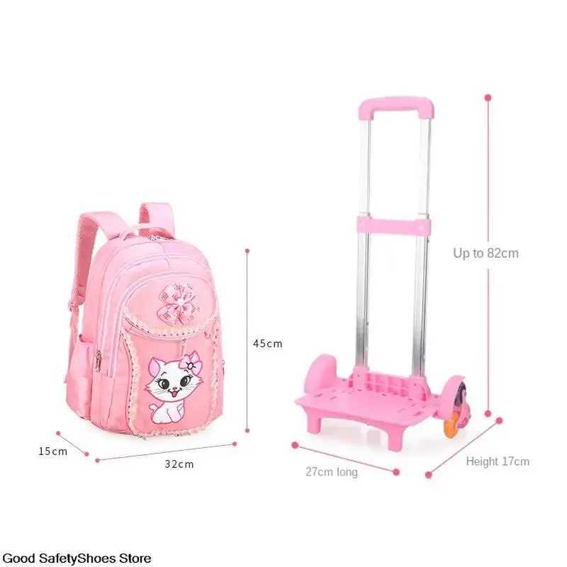 Girls Pink School Backpack With Wheels Children School Bag for Girls Primary School Student Rolling Backpack Kids Trolley bags Y240820