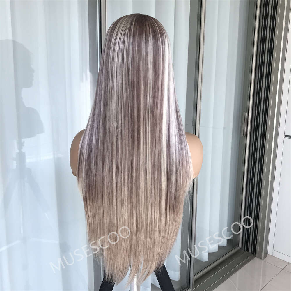 Straight Front Pre Plucked Synthetic Lace Wigs For Women Highlight Blonde Balayage Heat Resistant Fiber Wig Daily Use
