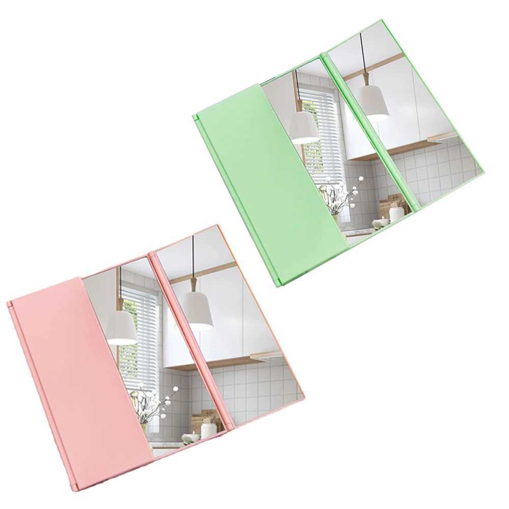 1Pc Triple Folding Makeup Mirror Plastic Handheld Vanity Mirror Pink Green Portable Adjustable Beauty Tool Y240819