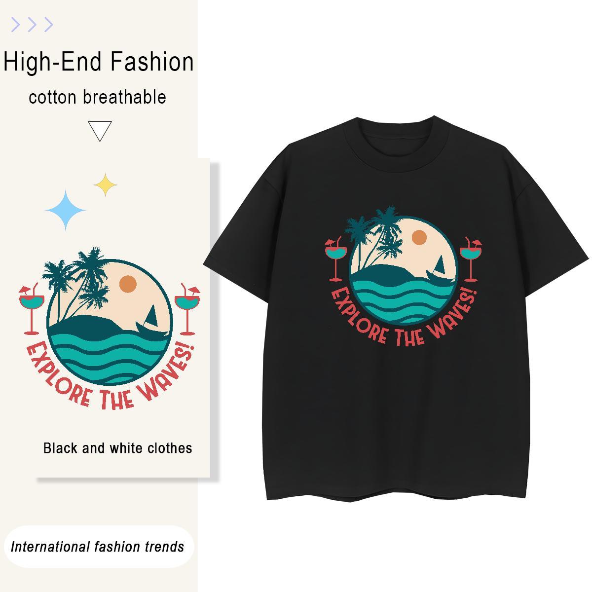 Brand sea 230g 100% Cotton Couples T Shirts Summer Casual O-Neck Short Sleeve T-Shirts 2024 Custom Printing Polos
