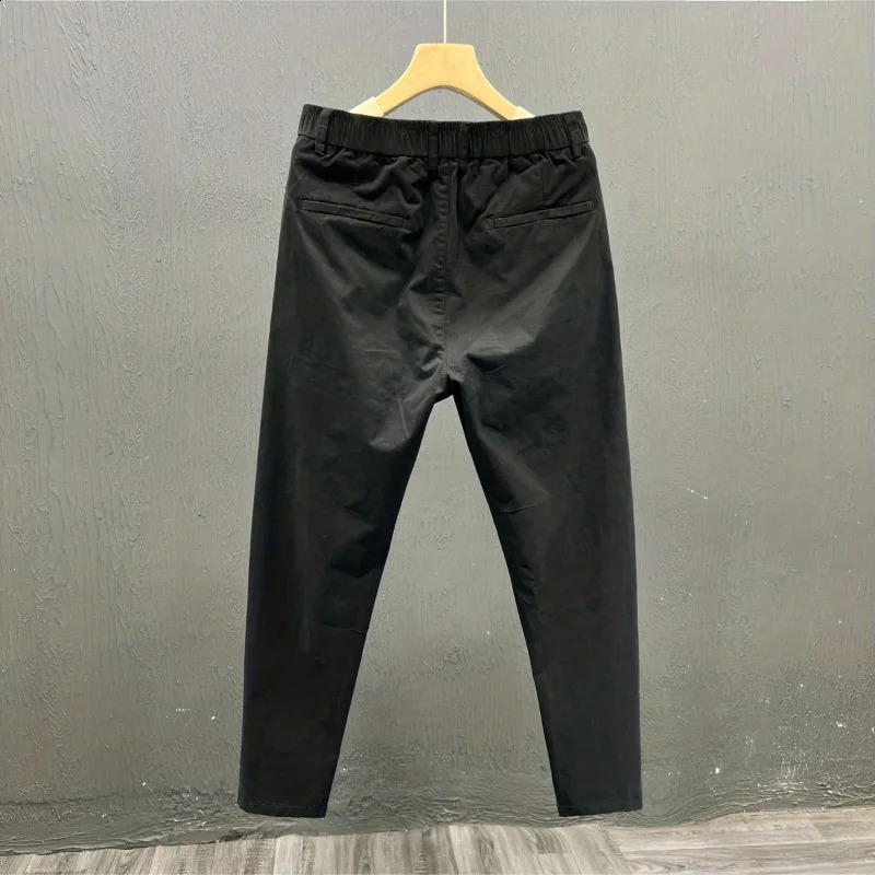Minimalist Trendy Summer Mens Solid Color Thin Elastic Waist Business Casual Loose Feet Straight Ankle Length Pants 240820