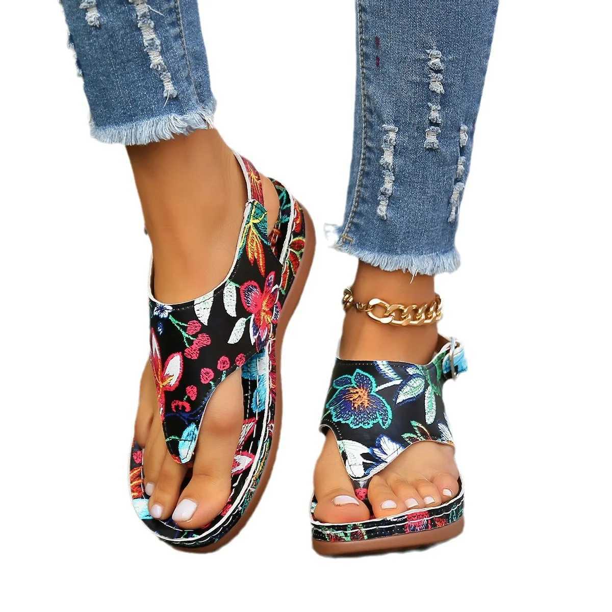 Women Sandals Orthopedic Wedge Heels Sandals 2024 Summer New Fashion Buckle Shoes for Women Beach Flip Flops Zapatos De Mujer CL240806