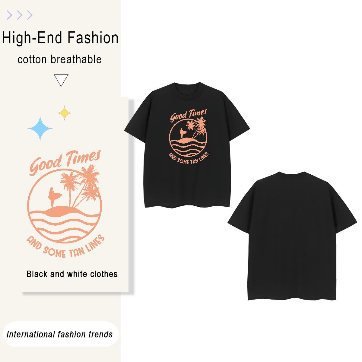 Comfortable wave 230g Cotton Tshirt for Man Woman Home Outdoor O-Neck Short Sleeve T-Shirts 2024 Designer Black White Top Tees