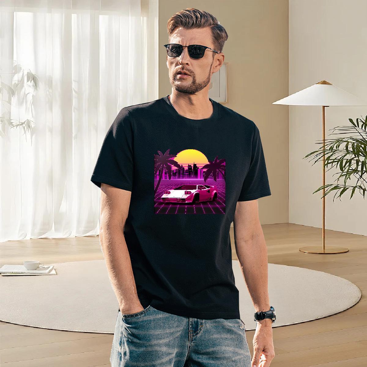 Unisex Tshirt for Man Woman Beach 230g Pure Cotton Graphic O Neck Short Sleeves car T Shirt For Man 2024 New Polos