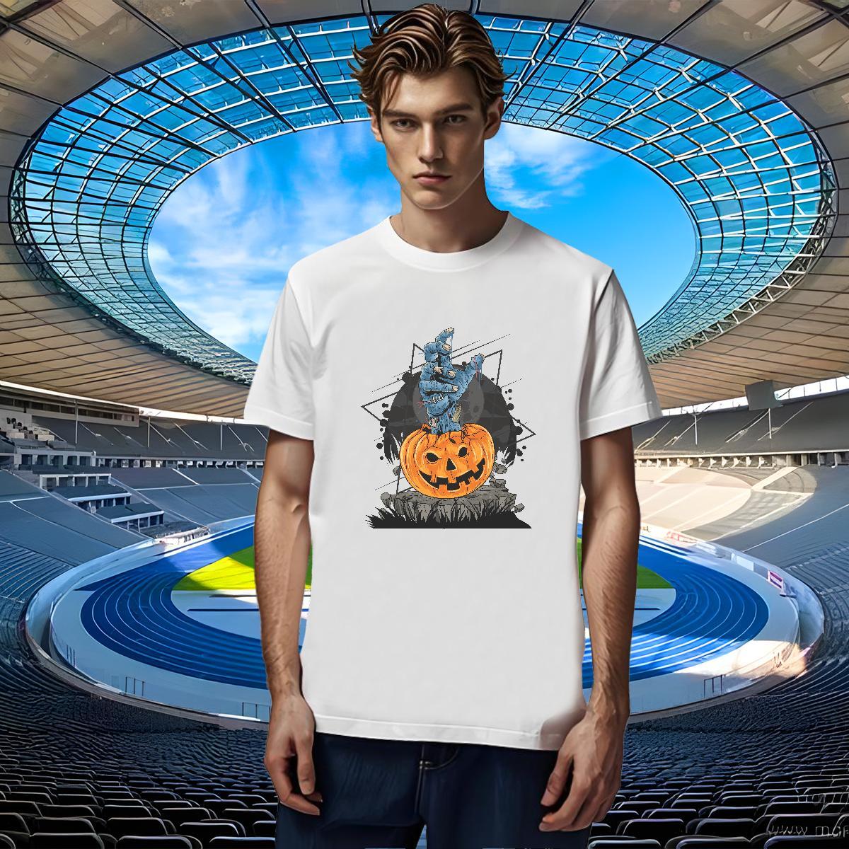 High Quality T-Shirts pumpkin Breathable Short Sleeve Hip Hop Street DIY Printed 230g Pure Cotton Tshirts 2024 DIY Tees Shirts