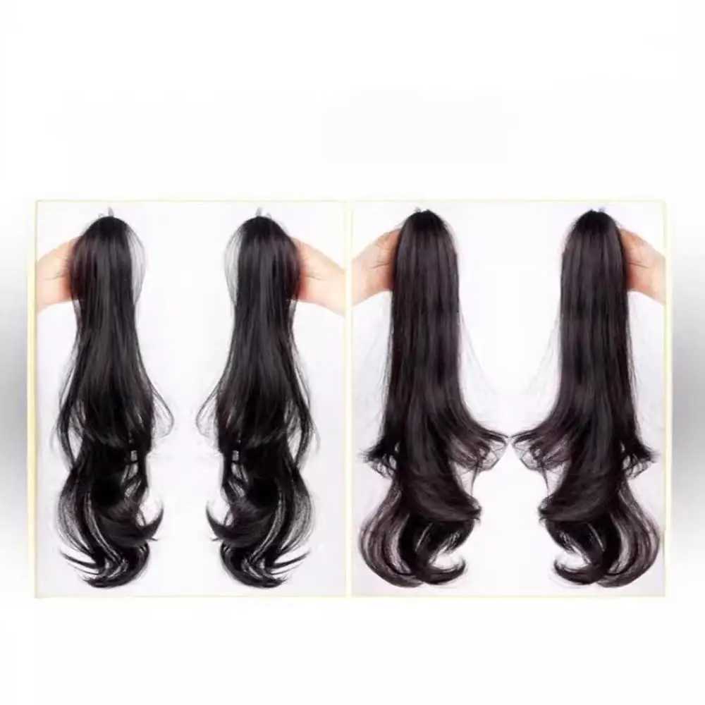1 piece of simulated Lop eared rabbit long curly fluffy brain ponytail grab clip on Wig hair extension 45cm W240817