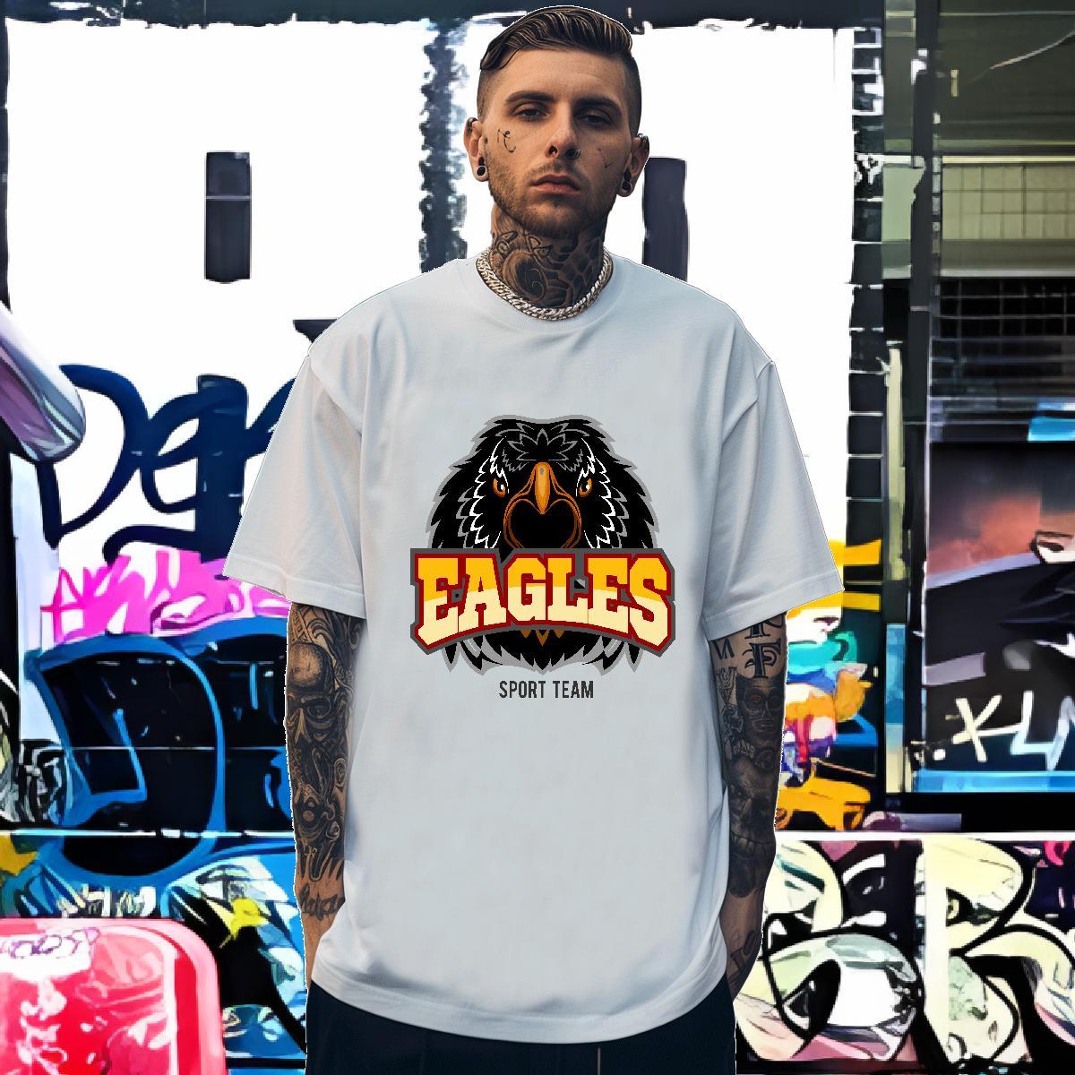 Loose Man T Shirts eagle O Neck Short Sleeves Anime Printing Street DIY 100% Cotton 230g Tshirts Fashion Tops Shirt
