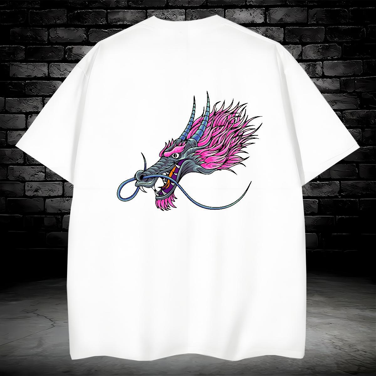 Man T Shirts 230g Cotton dragon Sport Crew Neck White Plus Size Men Tshirts Fashion Brand Tees
