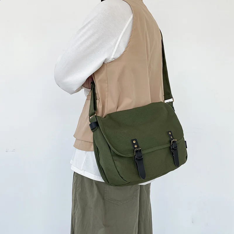 Unisex Canvas Women Shoulder Bag Vintage Large Capacity Satchel Japanese Fashion Matching Shopping Student Tote 240819
