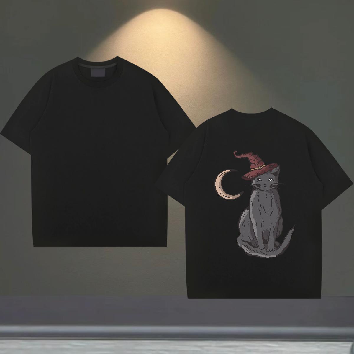 Fashion Design Men Tops Tees cat Outdoor 230g Pure Cotton Polos Breathable Short Sleeve Comfortable T Shirt For Man DIY Anime