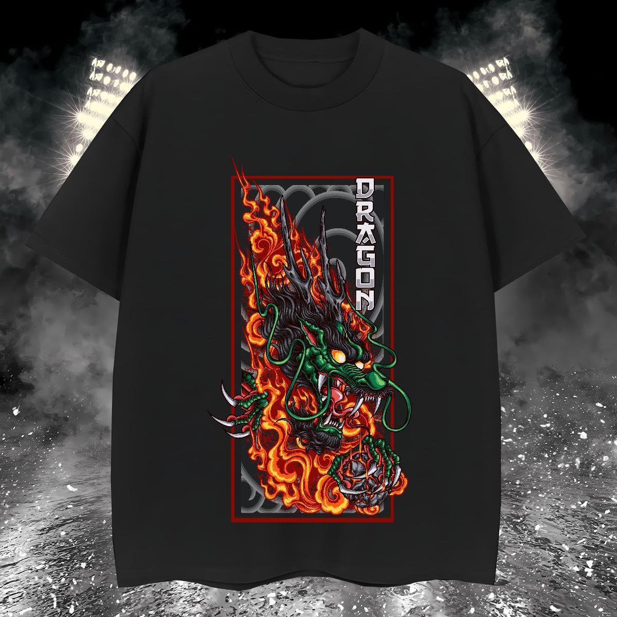 T Shirt For Man 100% Cotton 230g fire Casual Beach Crew Neck Black Oversized Tshirts Fashion Design High Quality Tee Shirt