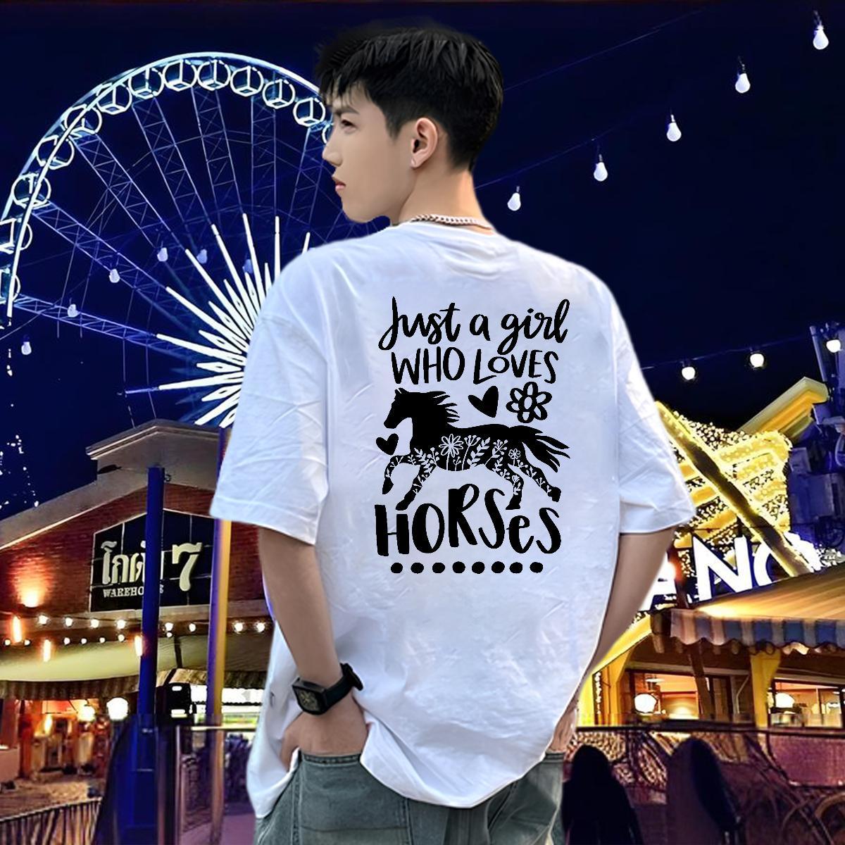 2024 Summer Couples T Shirts horse Outdoor 230g 100% Cotton Tshirts Breathable Soft Brand T Shirt For Man Graphic