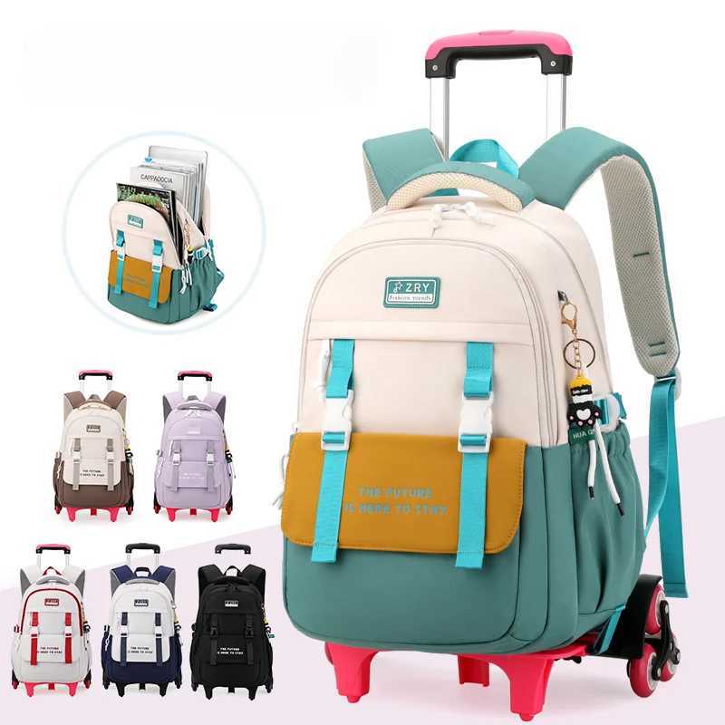 primary child school backpack with trolley cart kids student Backpack with wheels for girls children detachable rolling backpack Y240820