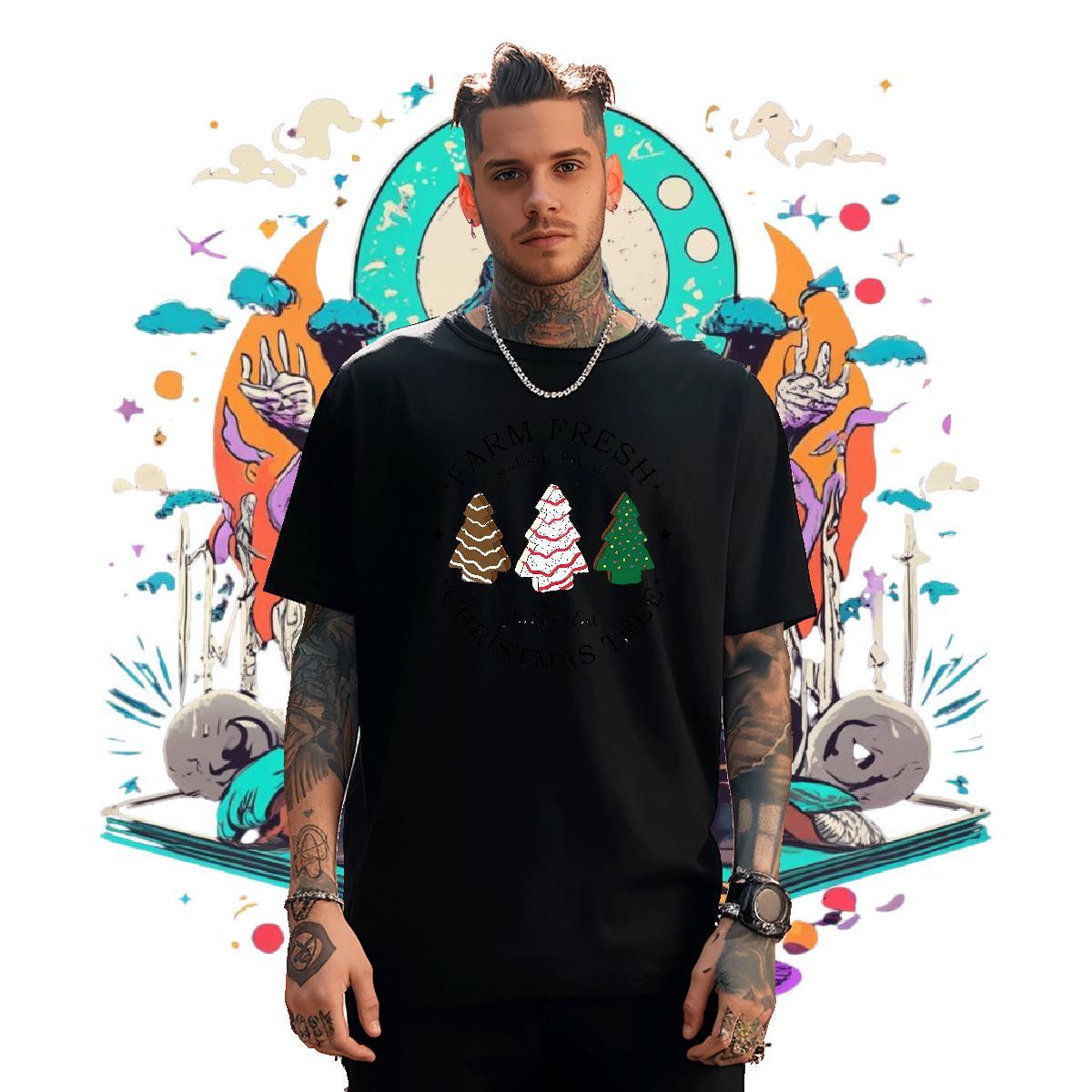 Free Shipping christmas trees Mens Tshirts 230g Pure Cotton T shirt Oversized 4XL Street wear Hip Hop Crew Neck Breathable Loose Fit Tee Shirt