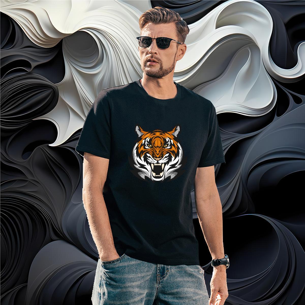 Loose T Shirts Men tiger Breathable Short Sleeve Anime Printing Street DIY Printed 100% Cotton 230g Tshirts Classic Casual Tops Shirt