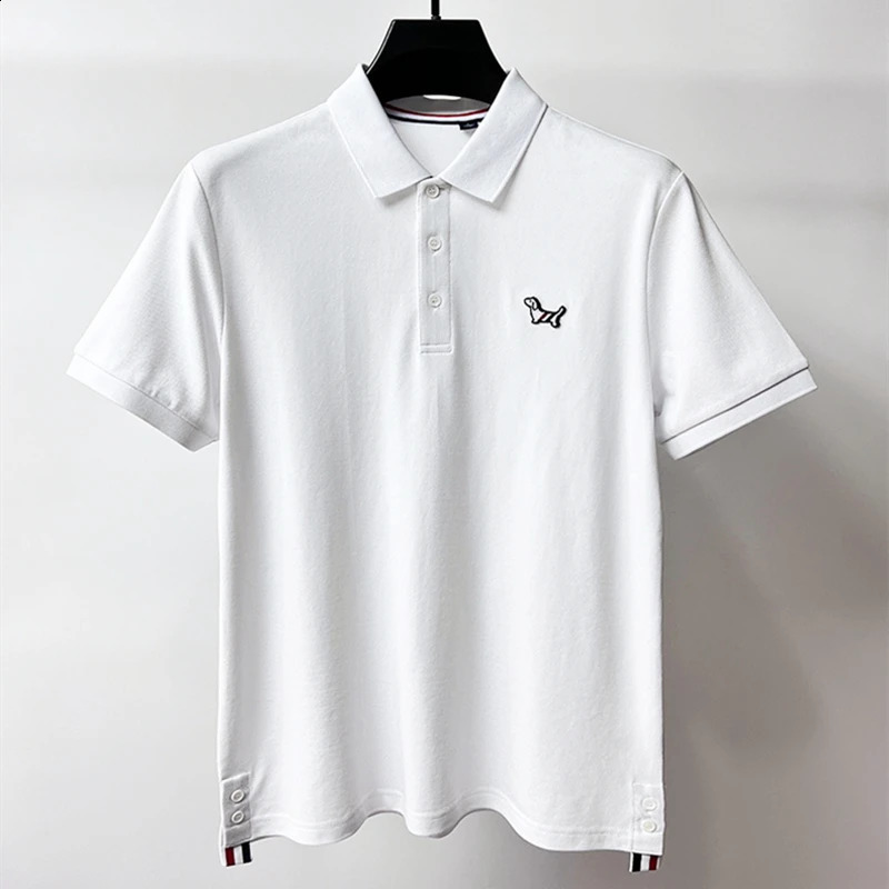 High fashion n dog embroidery polo shirt mens short sleeve T-shirt summer 100% cotton breathable loose casual Paul shirt 240820