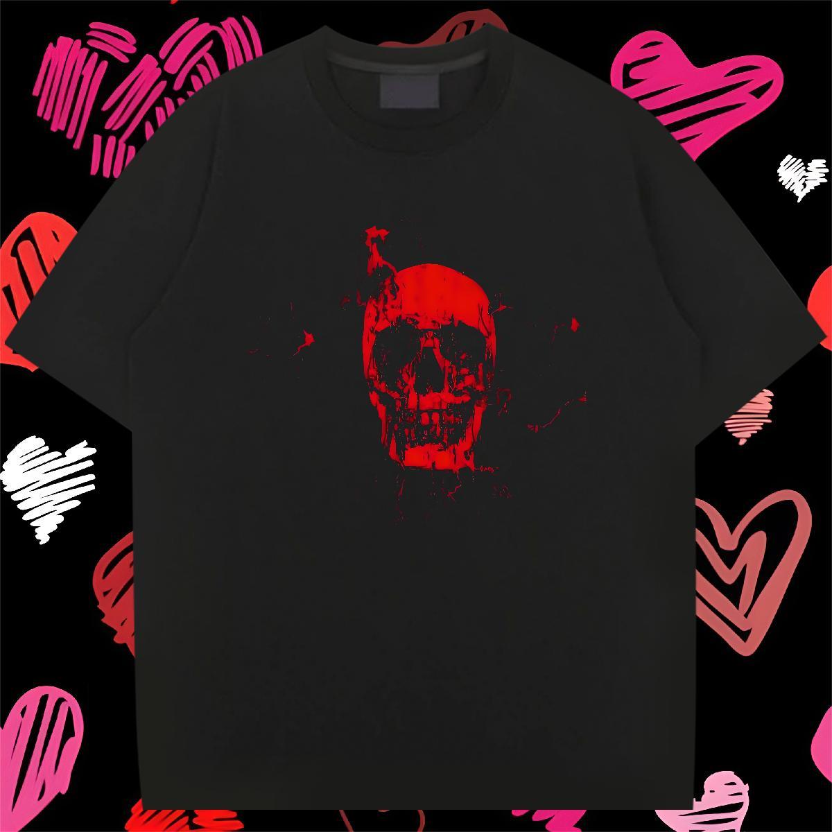 2024 Summer skull Tshirts 230g Pure Cotton T-Shirts Plus Size Custom Summer Casual Breathable Short Sleeve Comfortable Clothes