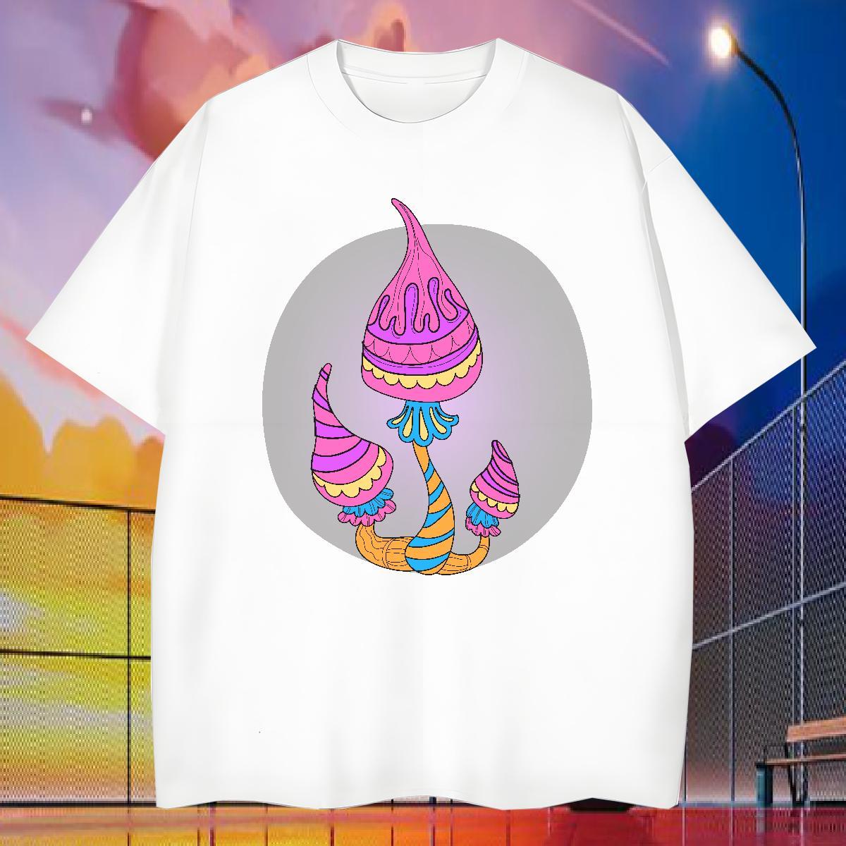 Fashion New Men Tops Tees mushroom Hip Hop 230g Cotton Tshirts Breathable Cool T shirt White Plus Size