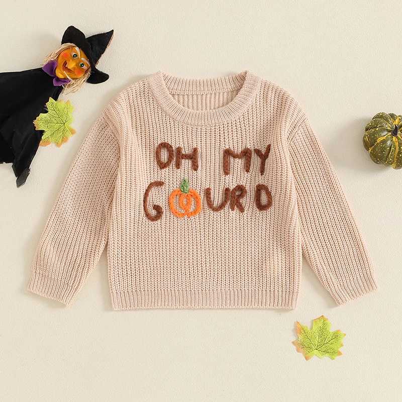 FOCUSNORM 0-3Y Baby Boys and Girls Halloween Sweater Letter Pumpkin Embroidery Staff Neck Long Sleeve Floral Top W240820