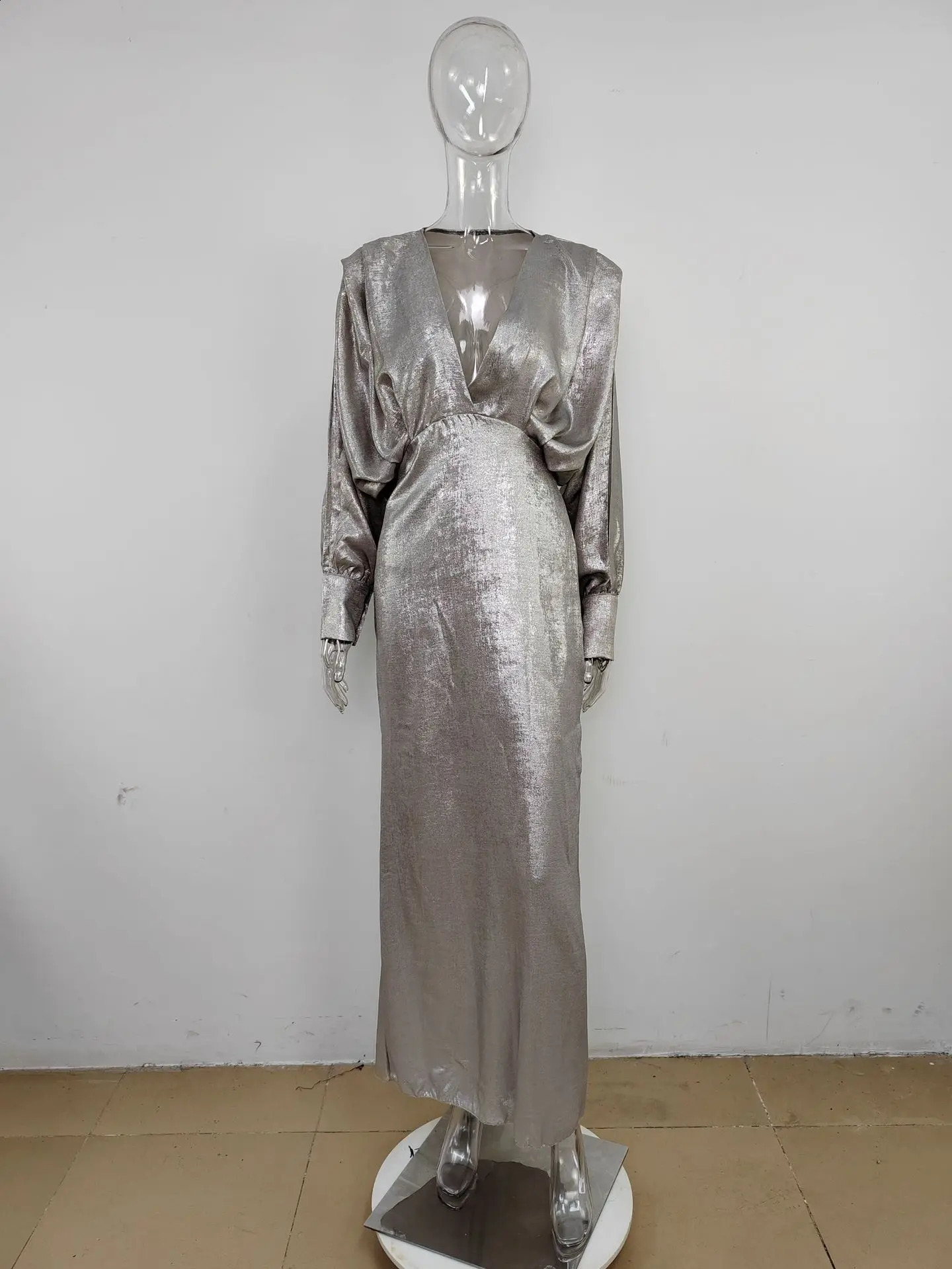 CM.YAYA Women Stretch V-Neck Full Batwing Sleeve Maxi Long Dress Summer Evening Sexy Night Club Birthday Party Dresses 240819