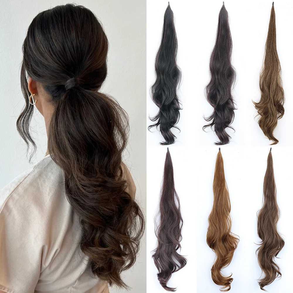 Synthetic ponytail hair extension long curls wrapped around the ponytail black blonde ponytail wig suitable for womens daily wear W240817