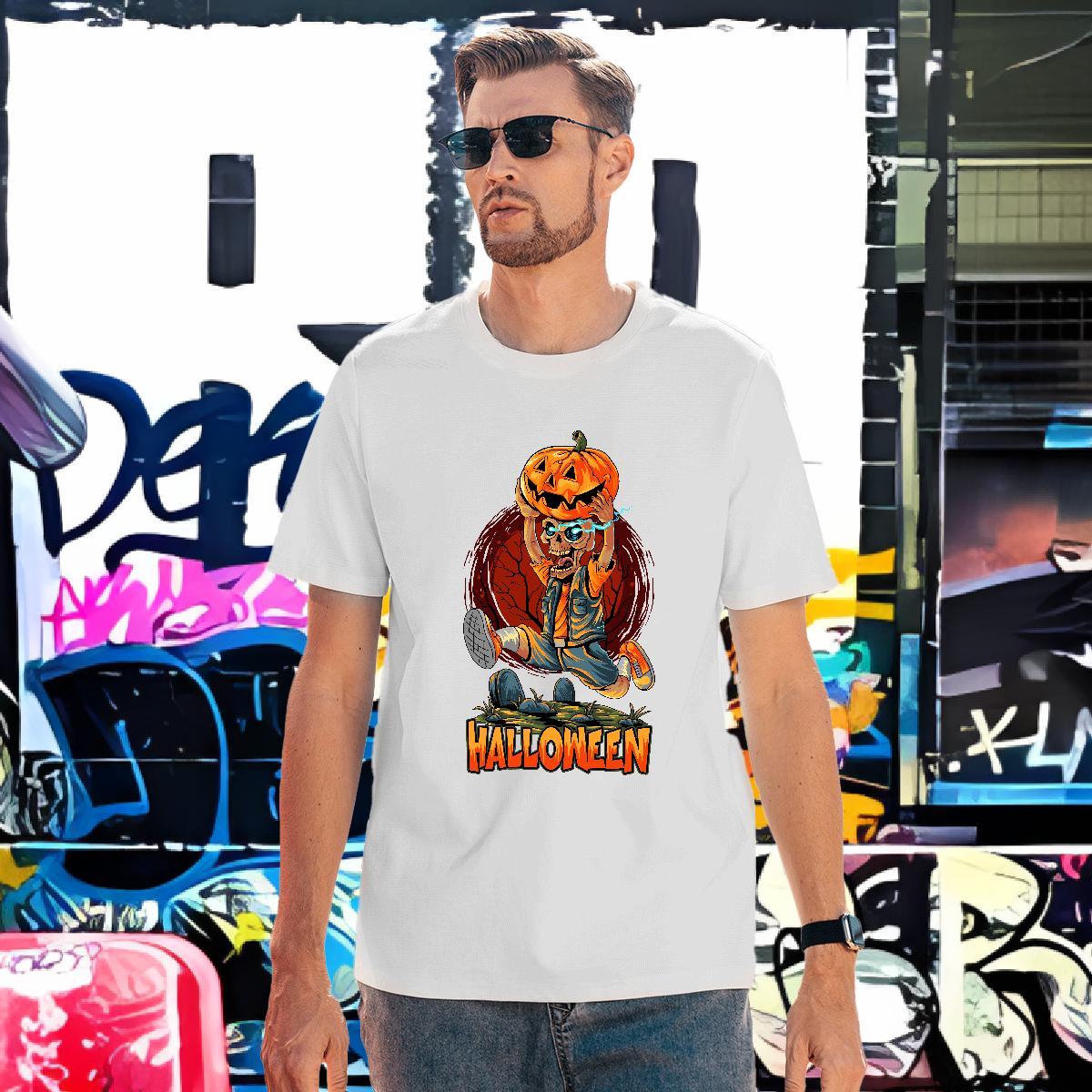 Cool T Shirt For Man pumpkin Short Sleeve Soft Street Plus Size Cartoon 100% Cotton 230g Tshirt for Man Woman Designer Tops Shirt