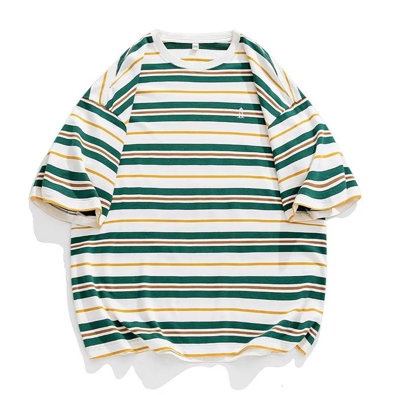 Summer Y2K Vintage Striped Men T-shirt 2024 Cotton Short Sleeve Embroidered T Shirt Streetwear Hip Hop Fashion Tee Tops 240819