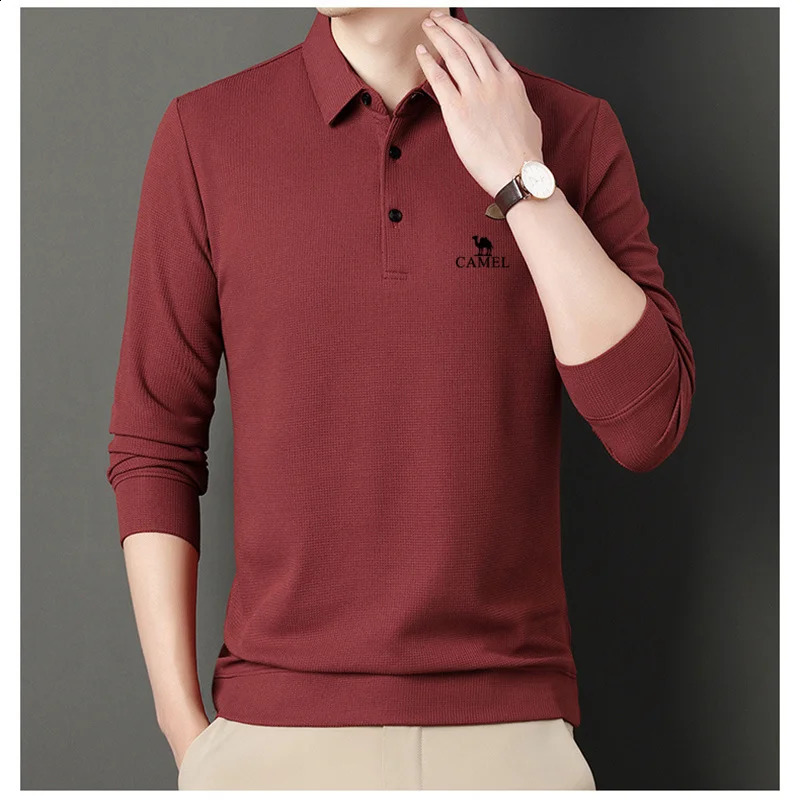 Mens Fashion Solid Long Sleeved Polo Shirt Autumn Breathable Comfortable Top Korean Version Mens lapel T-shirt Male Clothing 240820
