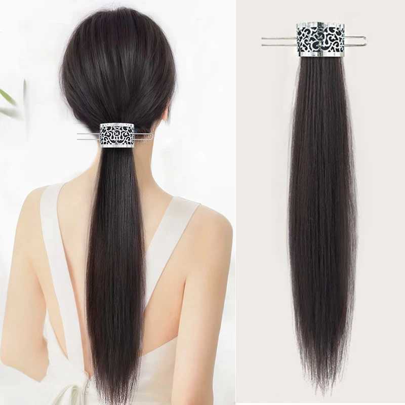 Synthetic ponytail for women Chinese silver hollow long hair straight ponytail W240817