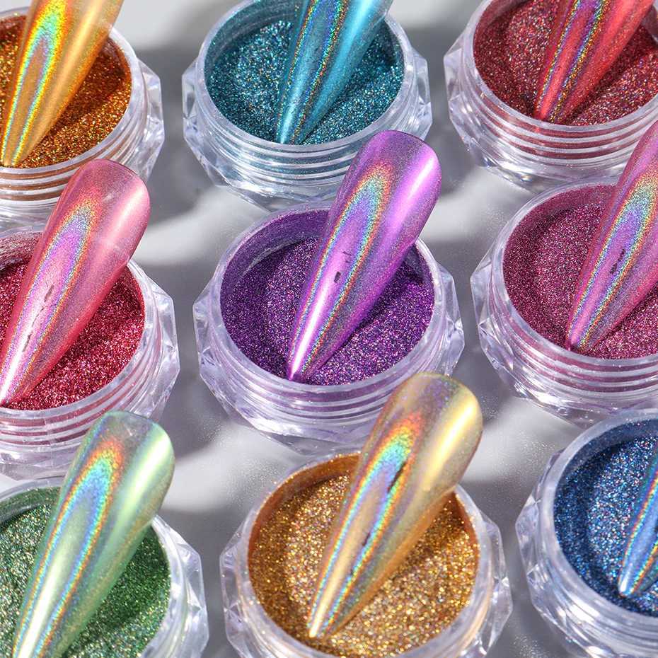 Holographic Laser Nail Glitter Shining Reflective Mirror Chrome Powder Metallic Rub Dust Pigment Nail Art Flakes DecorationXJ240815