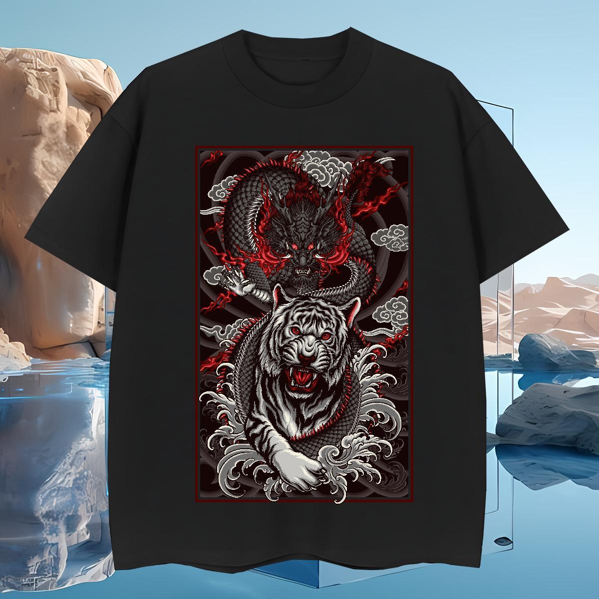 Comfortable dragon Mens T Shirts Summer Casual Mens Tshirts 100% Cotton 230g Brand Breathable Short Sleeve Custom Cartoon Clothings