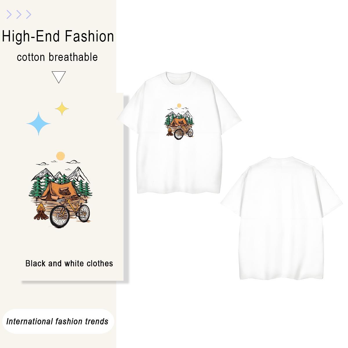 Loose mountains 100% Cotton 230g Men Clothes T-Shirt Daily Outfit Crew Neck Breathable T shirt Wholesale Anime Clothings