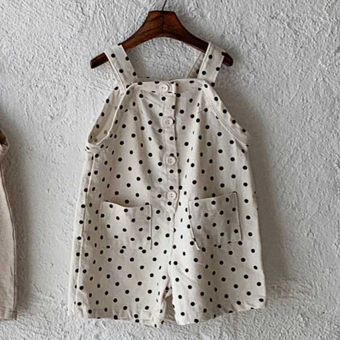 2024 summer new childrens denim top cute dot print baby sleeveless jumpsuit loose baby casual pants childrens bib pants W240806