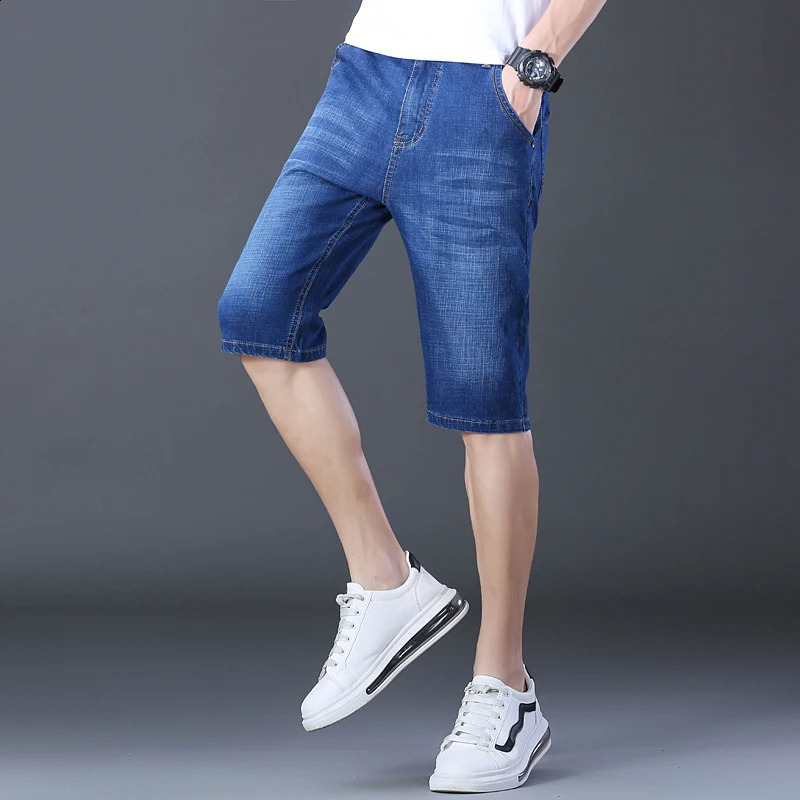 minimalist and fashionable summer mens solid color pocket zipper casual loose straight leg denim shorts 240819