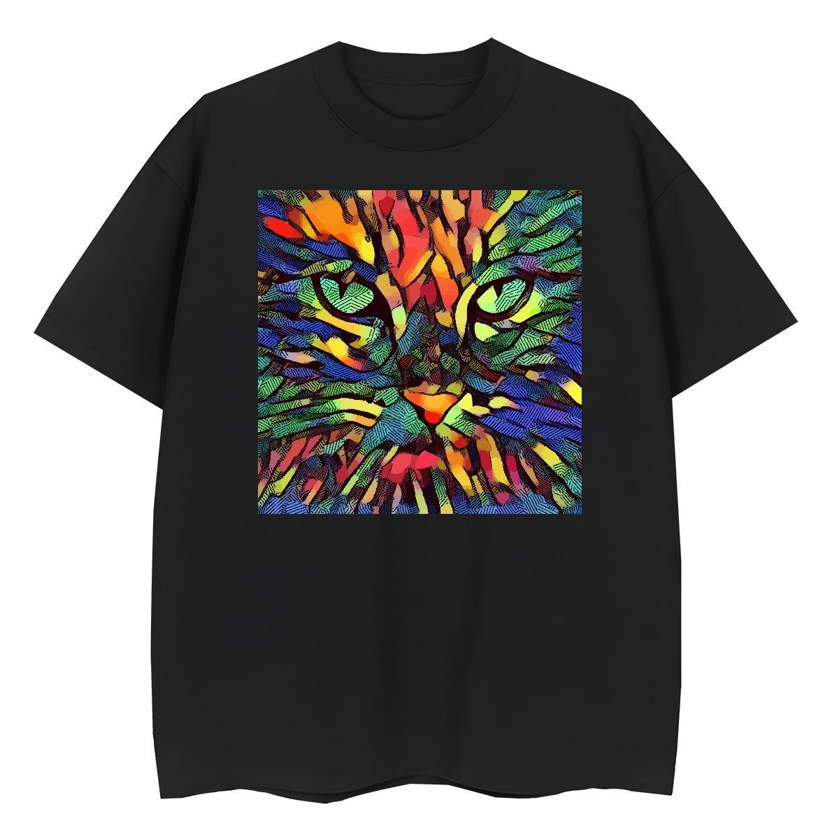 Classic Women Tees Home Outdoor Comfortable Tshirts Loose 100% Cotton 230g cat Floral Print T-Shirts for Women