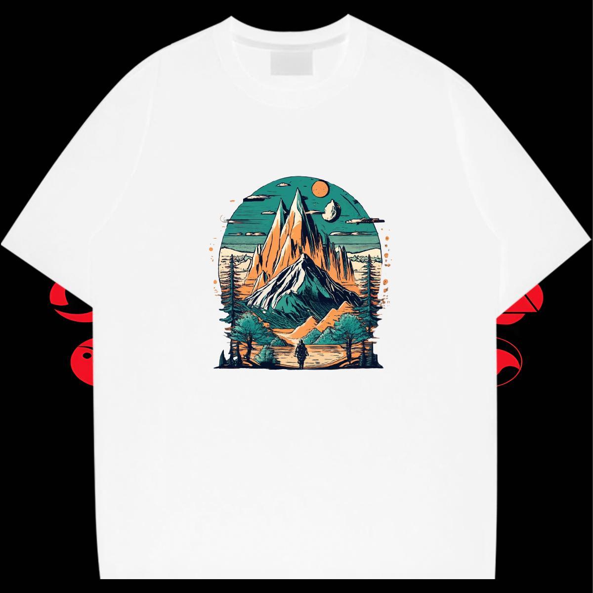 Brand Mens Tshirts Daily Outfit 230g 100% Cotton DIY Breathable Short Sleeve mountains T shirt New Arrival Clothes