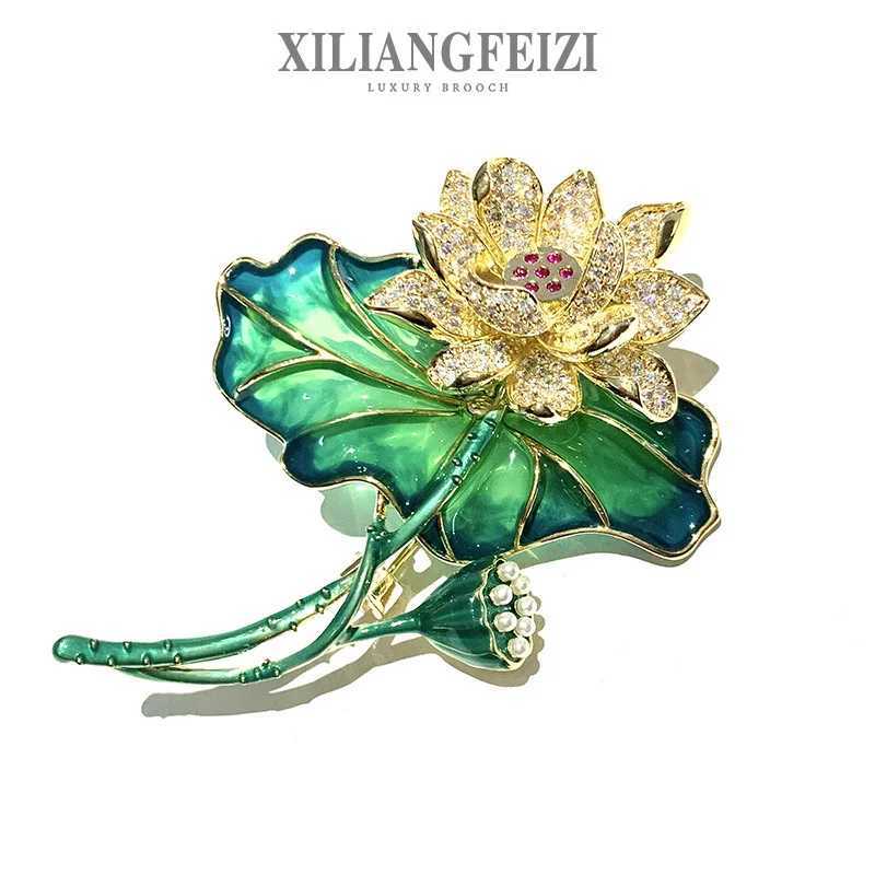 Xiliang Concubine high-end new product copper inlaid zircon enamel colored lotus flower brooch beautiful Chinese style gift W240815