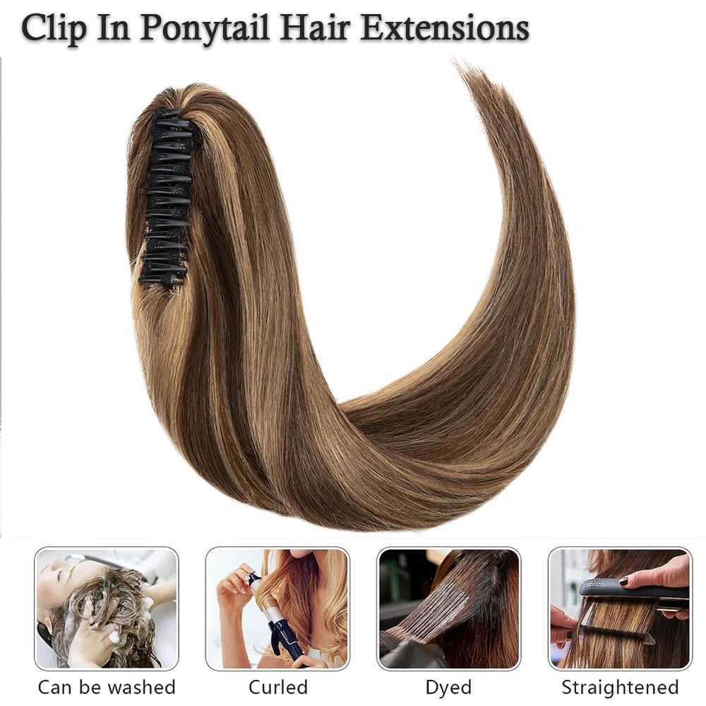 Rich selection of 120g claws clamped on ponytails 100% human hair straight ponytail hair extended ponytail on female hair W240817
