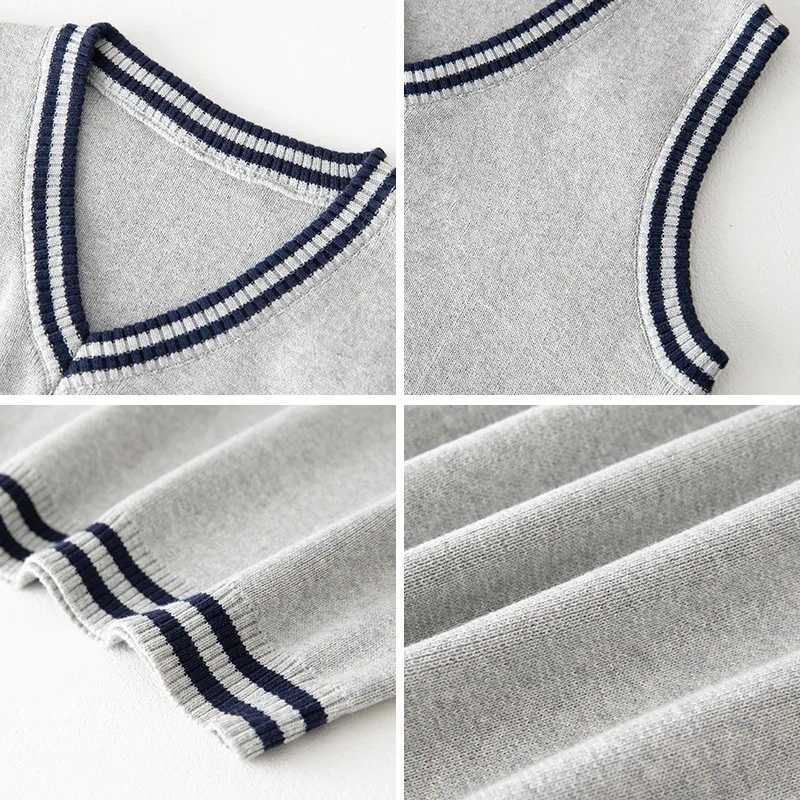 Preppy Style Knitted Vest for Kids Casual Classic School Knitwear Teen Child V-Neck Sweater Pullovers Tops Boys Girls WaistcoatsXJ240819