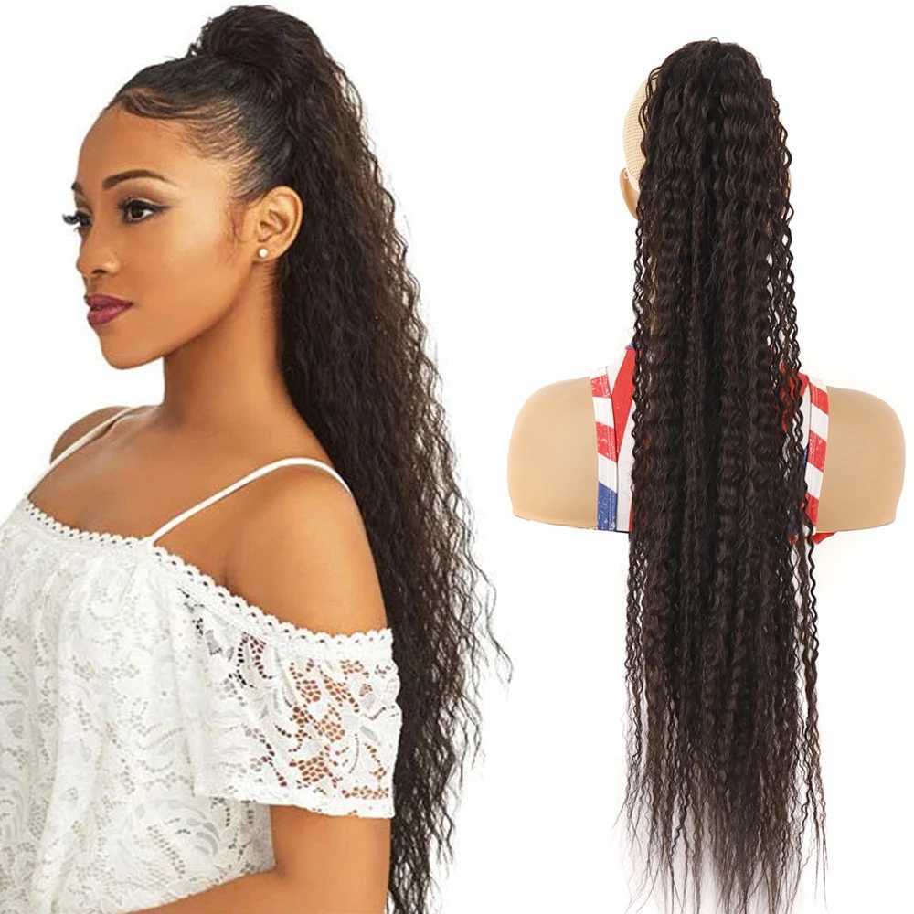 32 inch long synthetic curly ponytail extension clip on drawstring ponytail wig water wave African ponytail female hair fake W240817