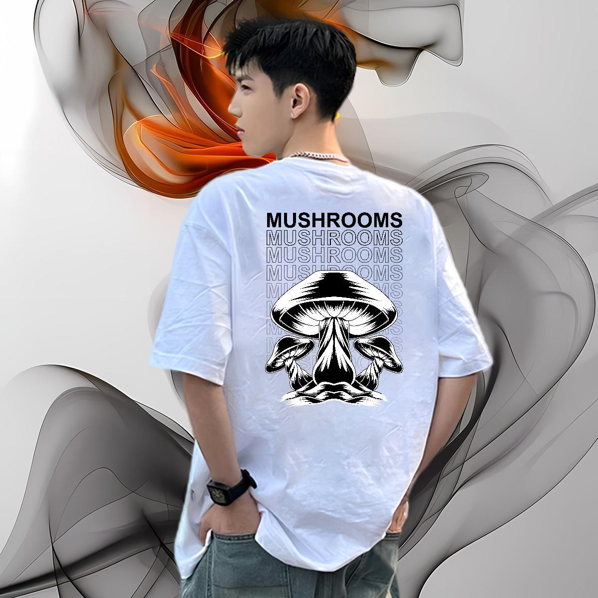 Fashion Men Tees mushroom Street wear Hip Hop 100% Cotton 230g Polos Breathable Crew Neck High Quality T shirt Floral Print