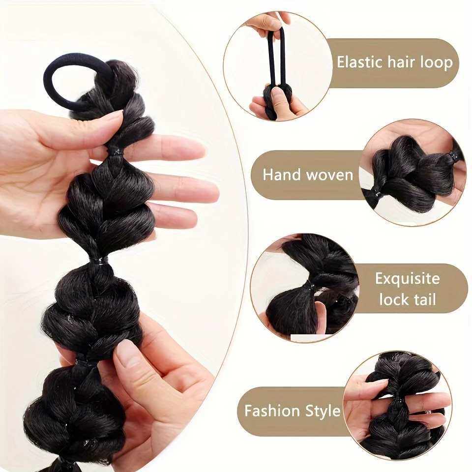 OLACARE Synthetic Bubble Twisted Ponytail High Elasticity Wig Female Hair Side Natural Lantern Braid Black House Tail Hair W240817
