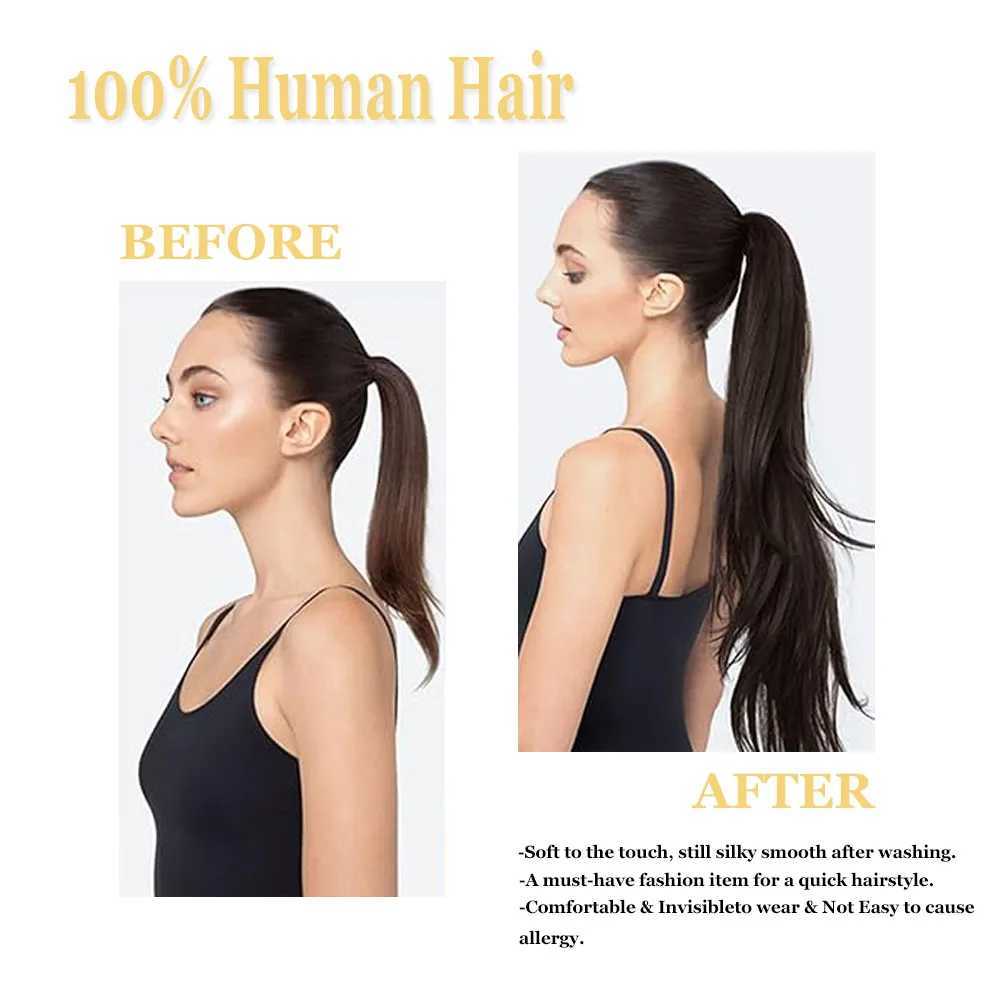 A real ponytail with straight hair sandwiched in the ponytail the full length of human hair and the extension of human hair W240817