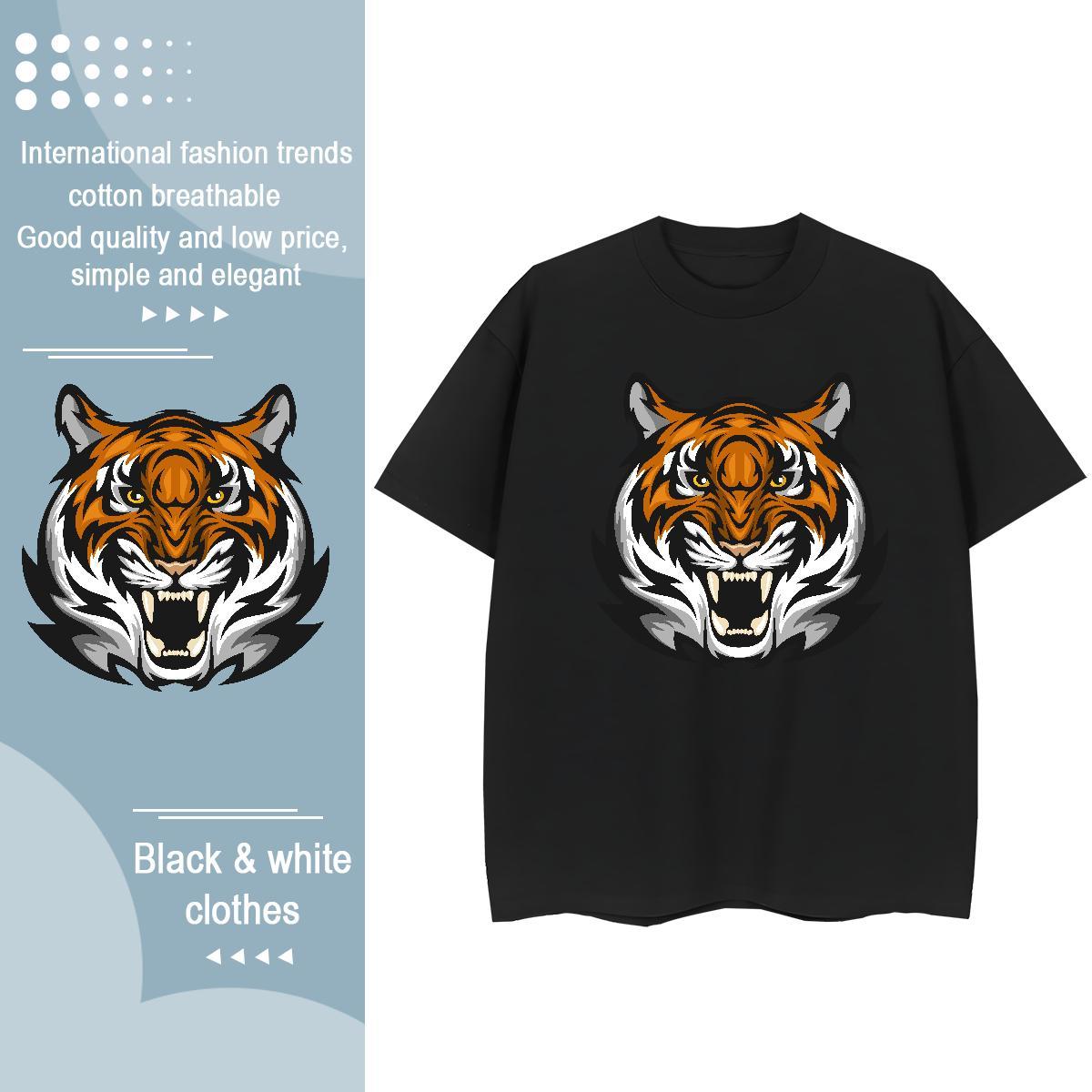 Classic T-Shirts tiger Round Neck Short Sleeve Spring Summer Anime 230g 100% Cotton Mens Tshirts 2024 Tops