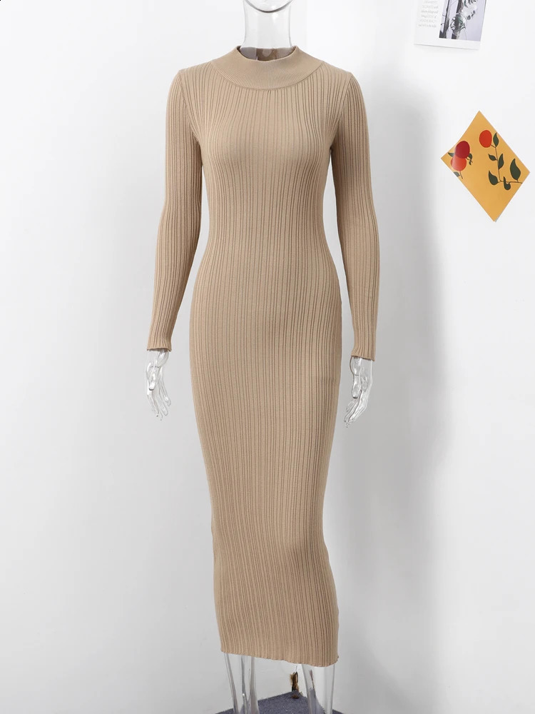Turtleneck Knitted Women Dresses Sexy Solid High Waist Hip Package Lady Dress Elegant Long Sleeve Slim Female Vestidos 240819