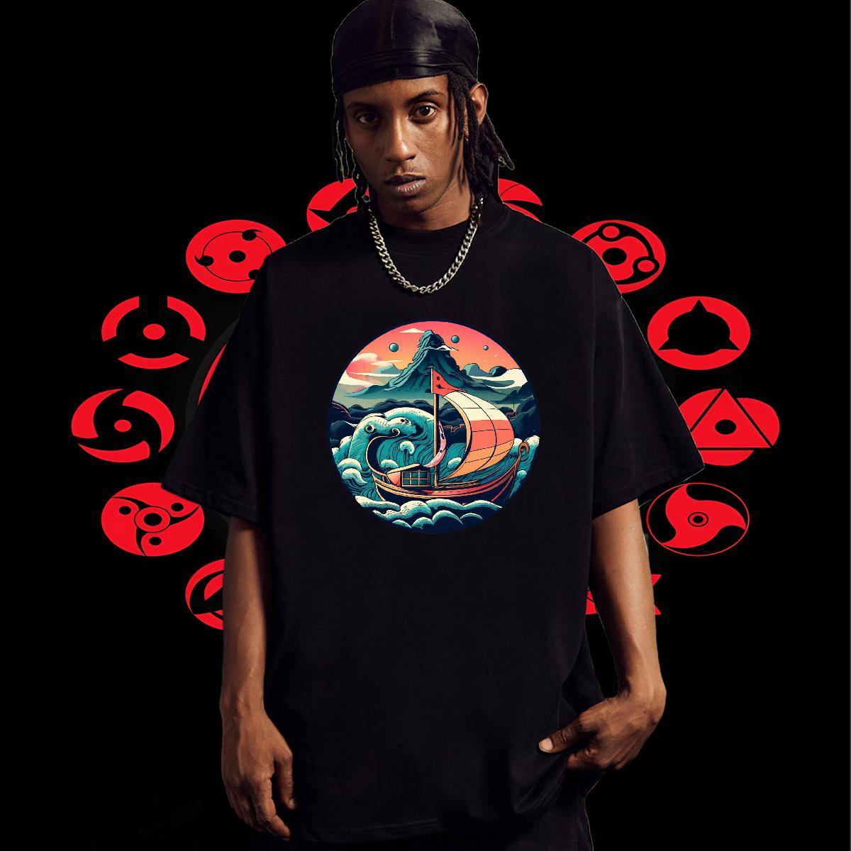 Brand Tshirts Casual Daily Wear 100% Cotton 230g Custom Anime O-Neck Short Sleeve sea wave T-Shirts New Designer Top Tees