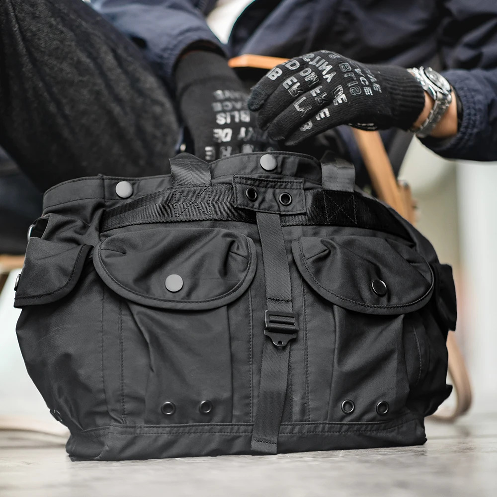 Maden Functional Style Large-capacity Helmet Messenger Bag Black Shoulder Portable Camera Computer Bag Tote Handbag for men 240819