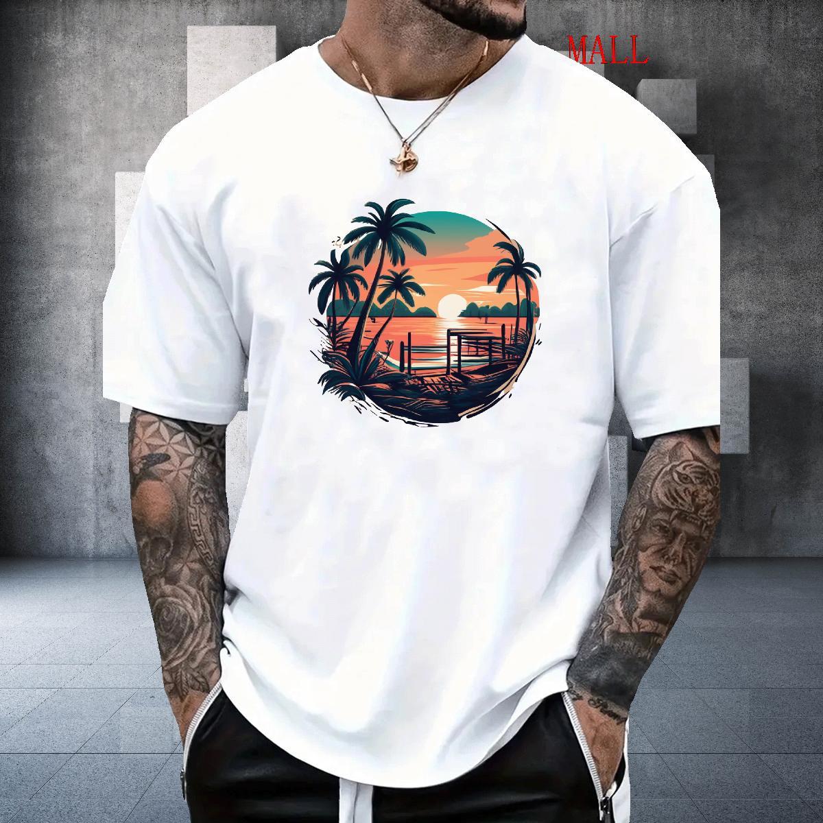 Brand Men Tees Hip Hop 100% Cotton 230g Plus Size Cartoon Crew Neck Breathable beach T-Shirts Fashion Casual Tops